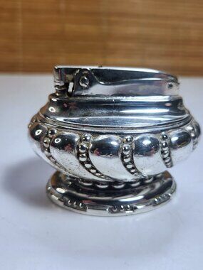 Vtg Ronson Crown Table Lighter Silver Plated Art Deco Tobacciana Untested Clean